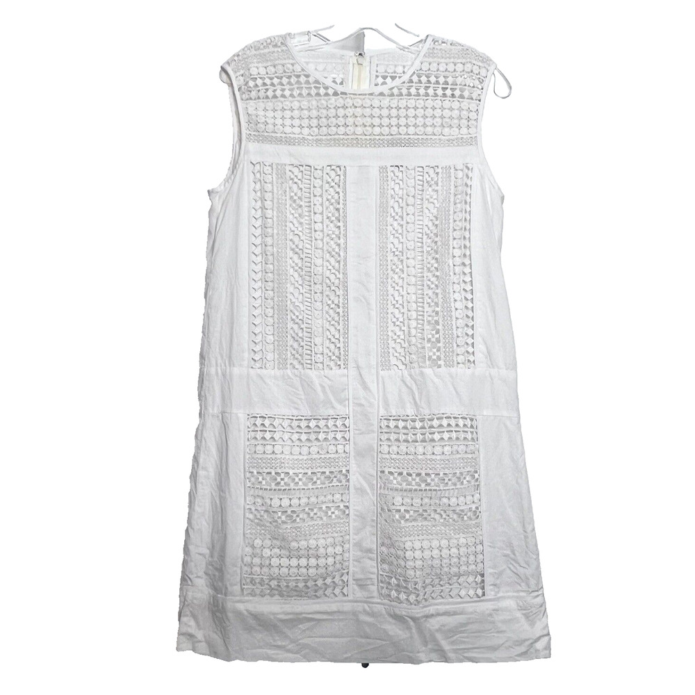 J Crew Geo Lace Shift Dress Womens Small White Bone Lined Crochet Casual Boho